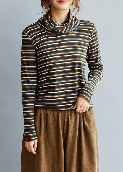 Diy High Neck Cotton Spring Blouses for Shirts Striped Tops