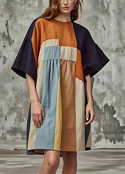 Colorblock Oversized Patchwork Cotton Mid Dresses Summer