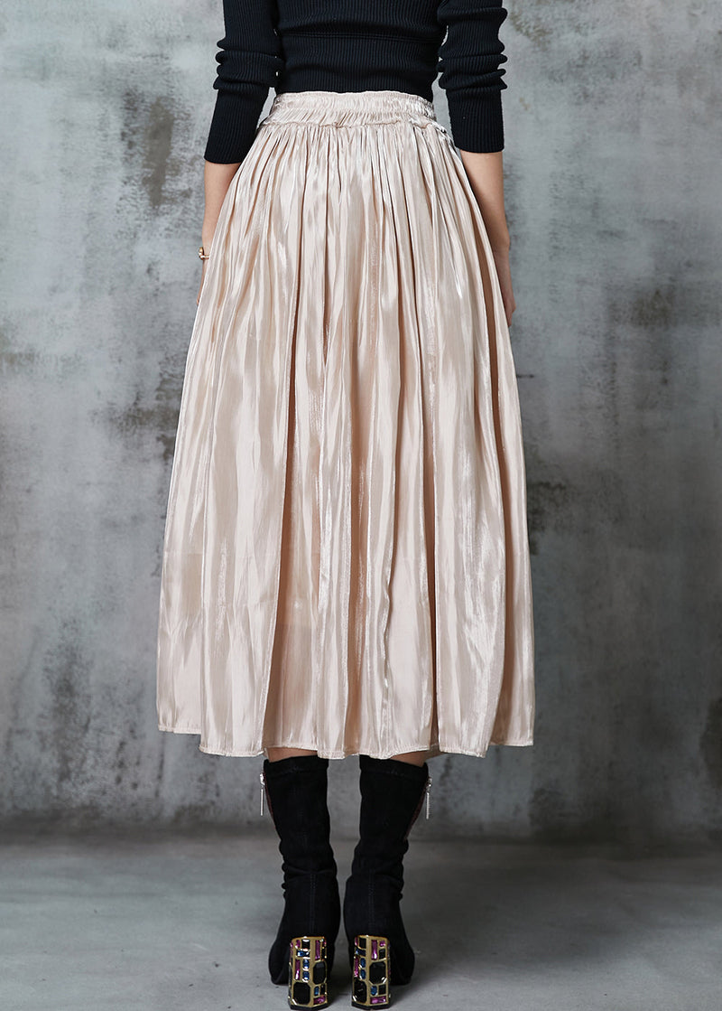 Apricot Draping Silk a Line Skirt Elastic Waist Spring
