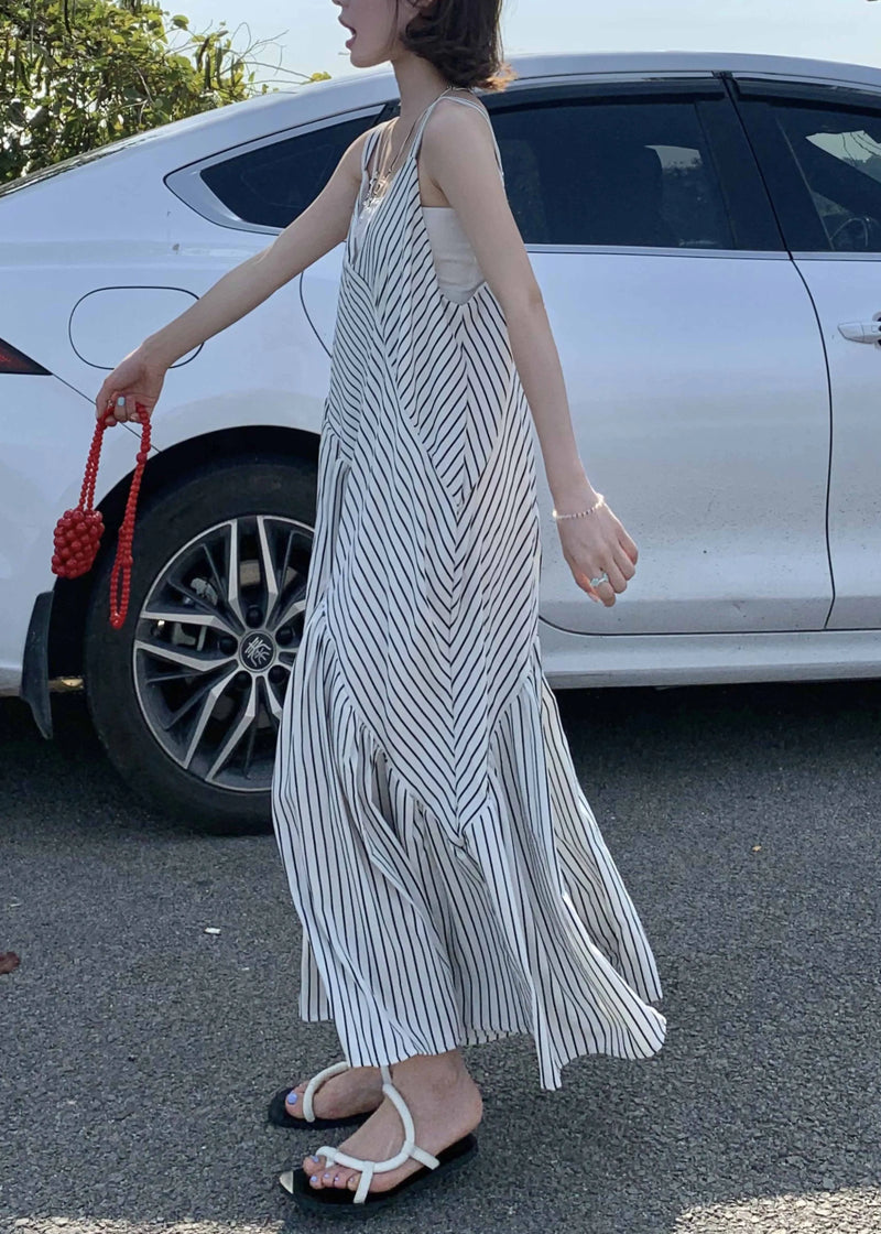 Original Design White V Neck Striped Cotton Jumpsuit Pants Sleeveless