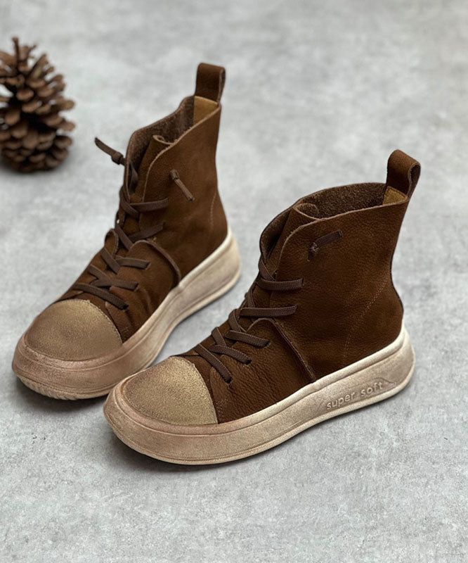 Splicing Chocolate Boots Cross Strap Ankle Boots