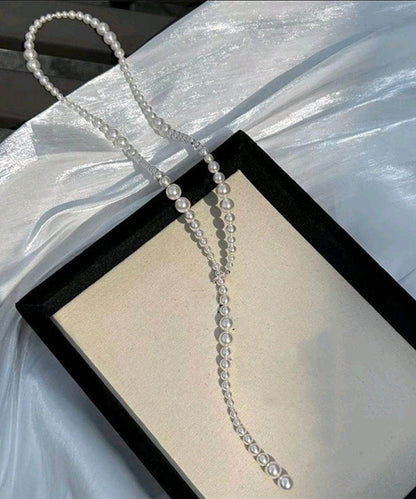 White Alloy Pearl Beading Sweater Gratuated Bead Necklace
