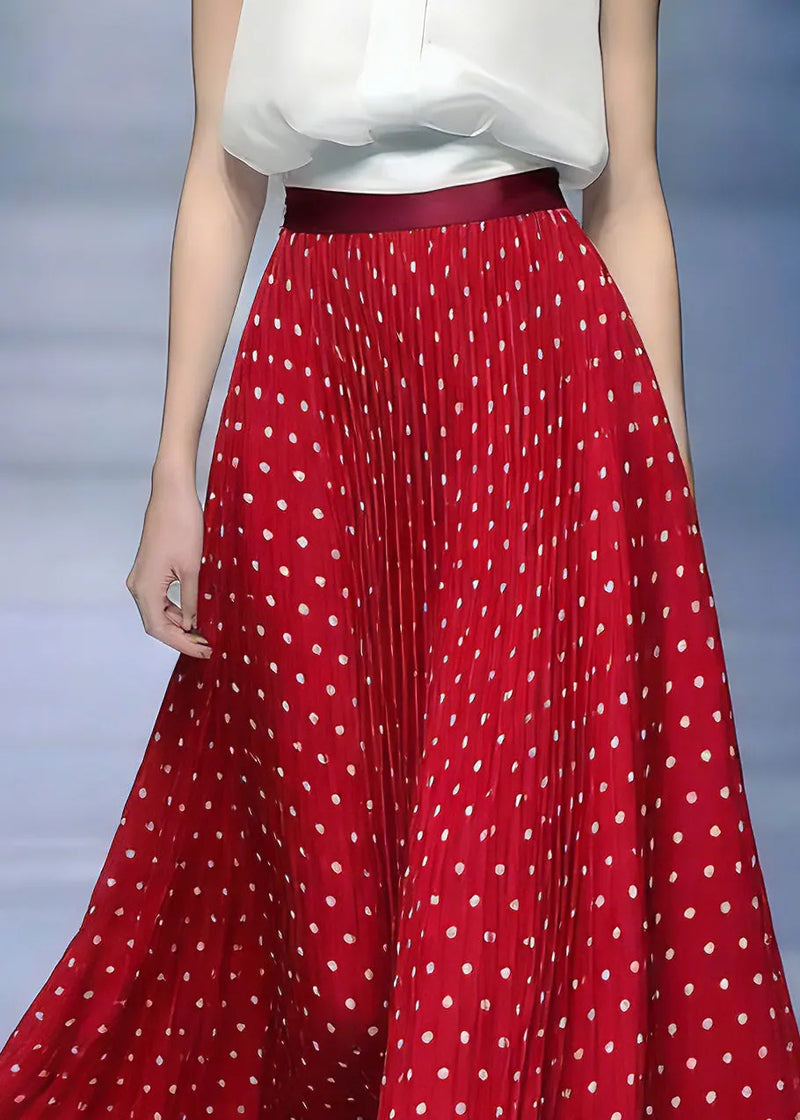 Red Elastic Waist Dot Maxi Skirts Summer