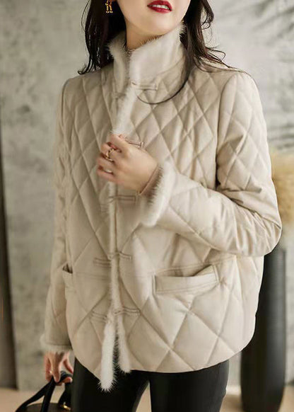 Apricot Pockets Chinese Button Patchwork Cotton Filled Jackets Winter