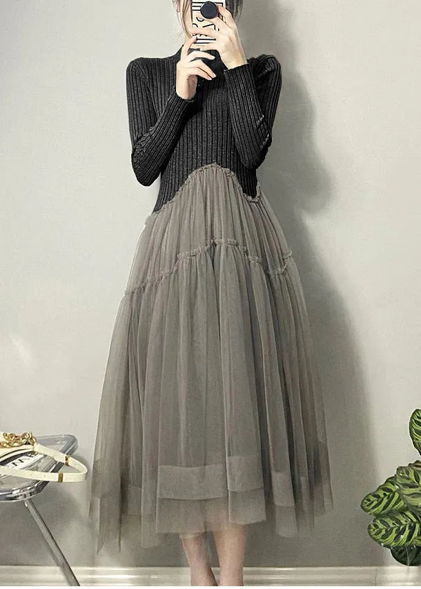Yellow Asymmetrical Tulle Patchwork Long Dresses Fall