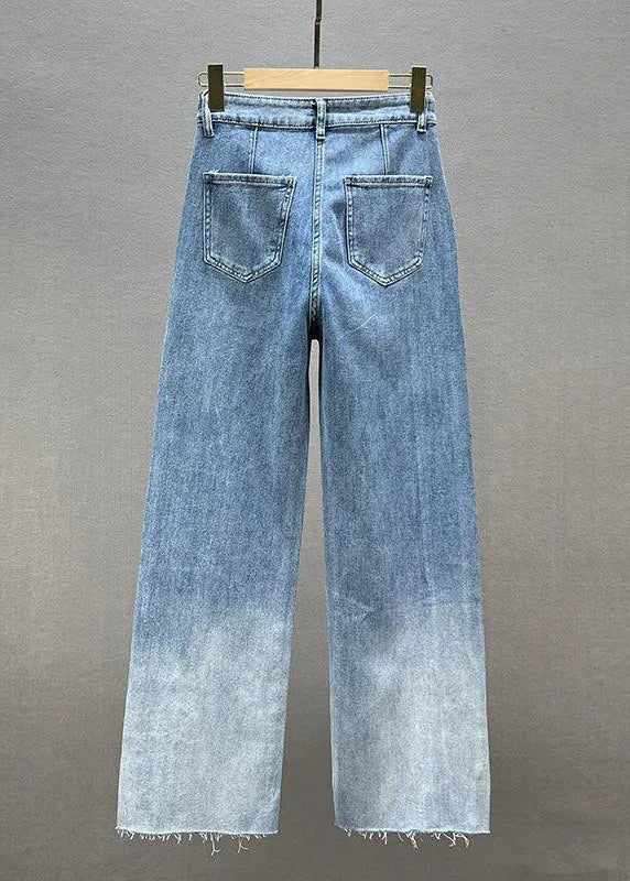 Blue Patchwork Zircon High Waist Wide Leg Jeans Fall