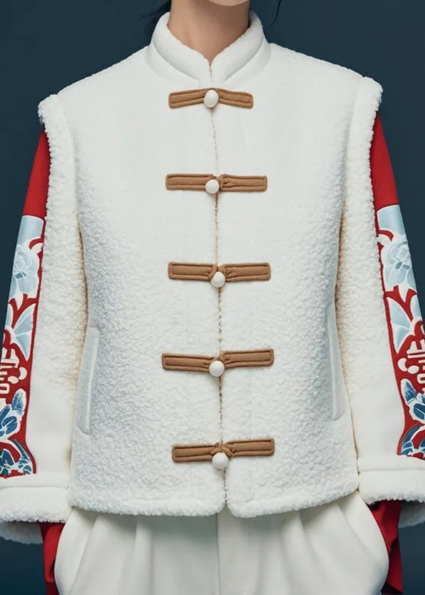 White Button Print Teddy Faux Fur Coat Winter