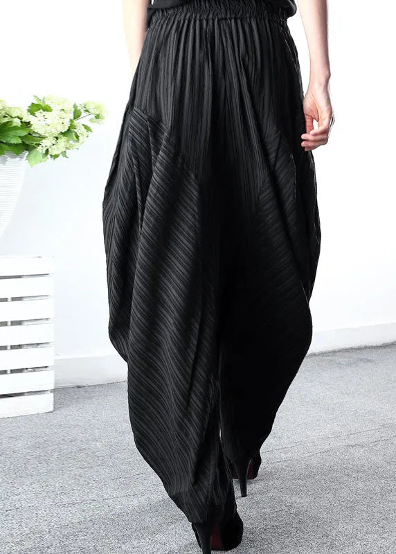 Style Black Striped Patchwork Cotton Lantern Pants Spring