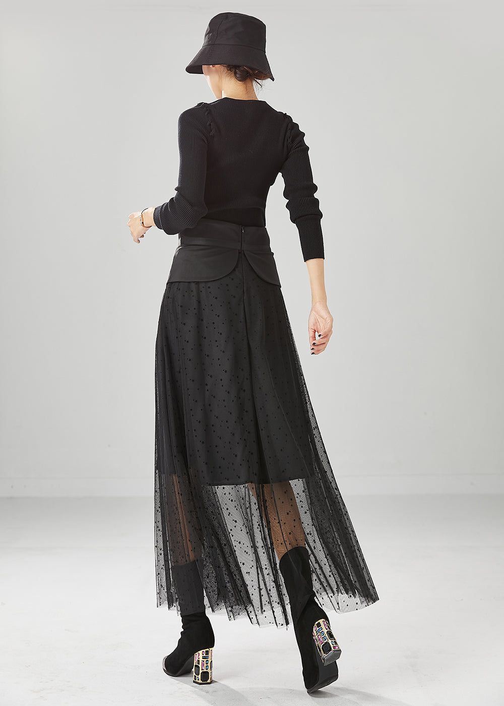 Black High Waist Silm Fit Tulle Skirts Summer