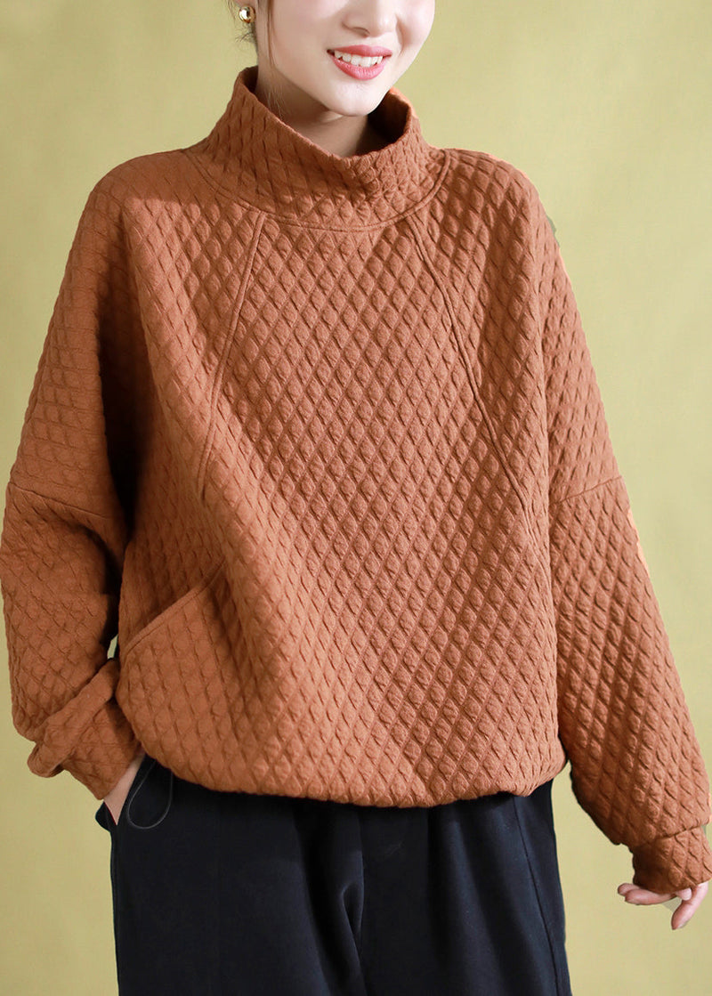 Green Hign Neck Pockets Fine Cotton Filled Pullover Sweatshirt Winter