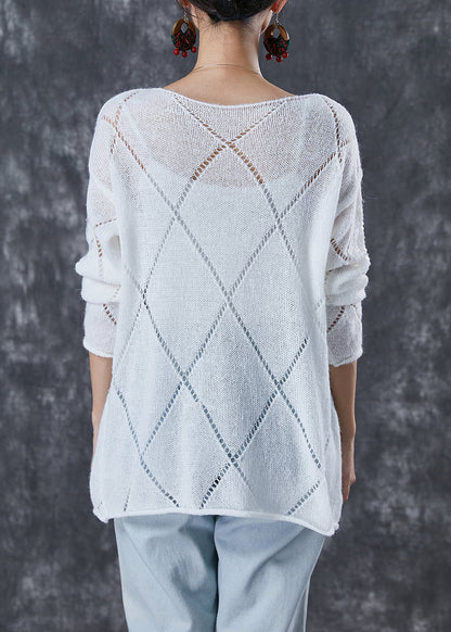 White Sequins Hollow Out Knit Sweater Fall