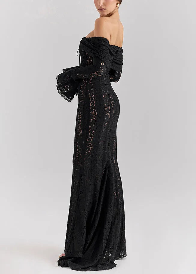 Black Cold Shoulder Lace Strapless Dress Summer