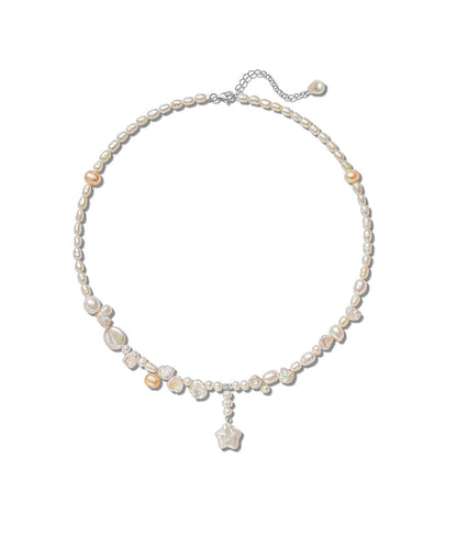 White Sterling Silver Pearl Pentagram Pendant Necklace