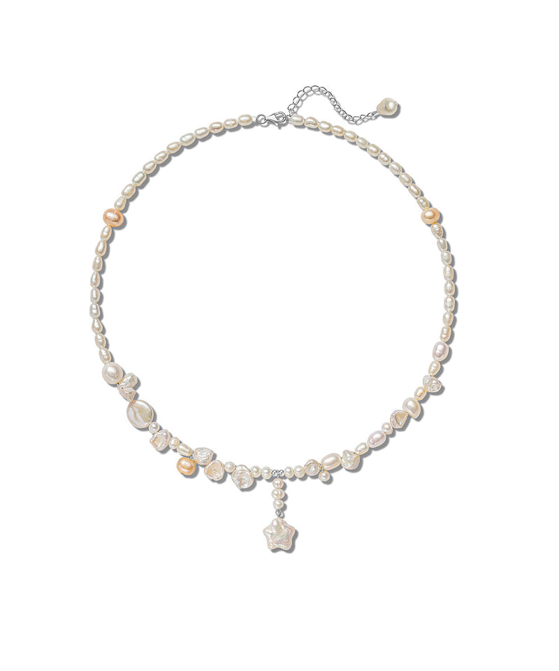 White Sterling Silver Pearl Pentagram Pendant Necklace