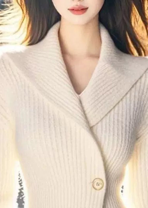 Slim Fit Beige V Neck Button Knit Sweater Winter
