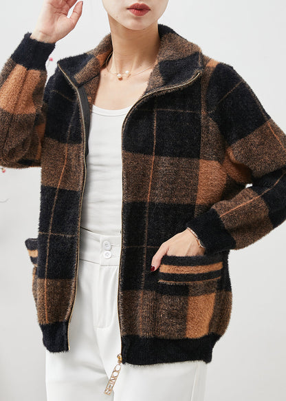 Colorblock Zip Up Plaid Mink Velvet Coats Spring
