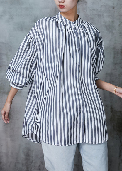 Grey Oversized Striped Cotton Shirt Spring