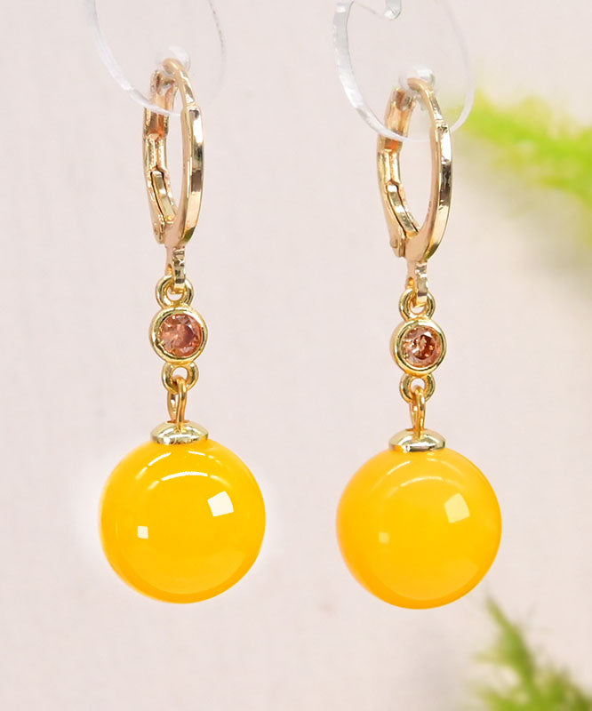 Yellow 14k Gold Crystal Chalcedony Drop Earrings
