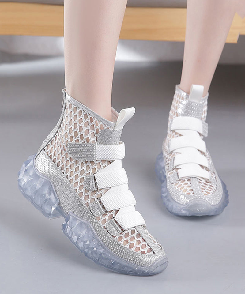 Diy Silk Tulle Splicing Cross Strap Boots