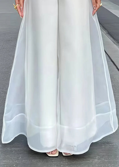 White High Waist Organza Wide Led Pants Skirts Summer
