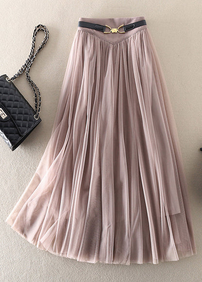 Green Wrinkled Elastic Waist Patchwork Tulle Skirts Spring