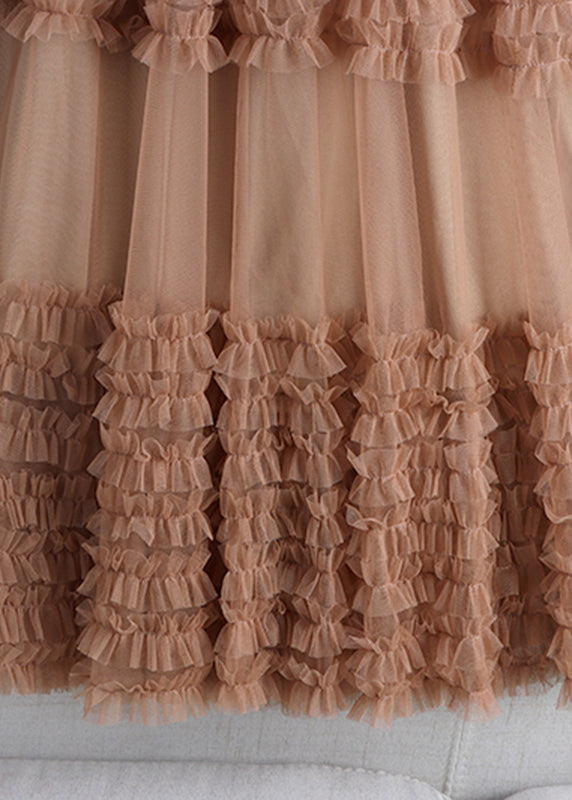Ruffled Patchwork Elastic Waist Tulle a Line Skirt Spring