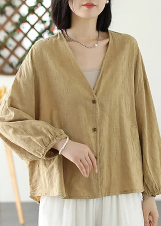 Green V Neck Button Coat Long Sleeve
