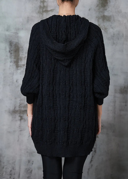Diy Black Hooded Thick Knit Sweatshirts Dress Winter
