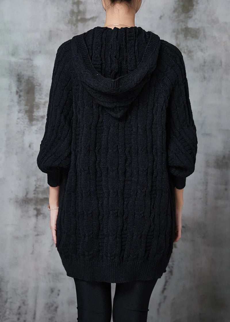 Diy Black Hooded Thick Knit Sweatshirts Dress Winter