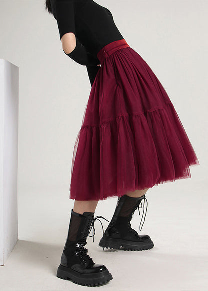 Style Mulberry High Waist Patchwork Tulle Skirts Spring
