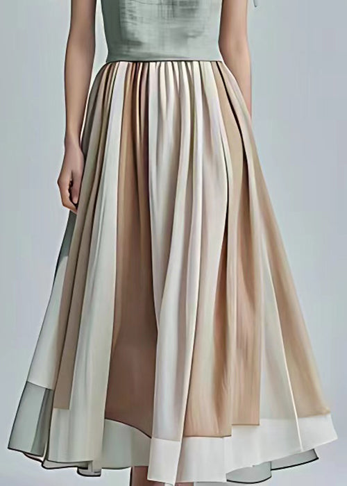 Blue Wrinkled Pockets Cotton Long Dress Sleeveless
