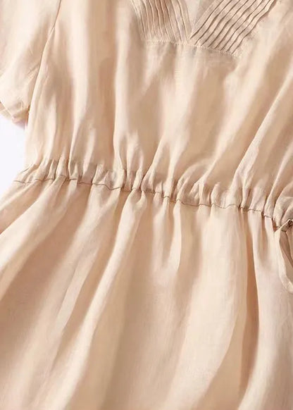 V Neck Lace Up Linen Dress Summer