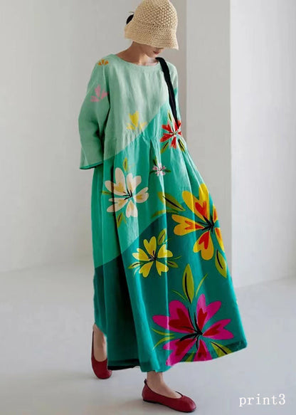 Flower Print1 Cotton Dresses Pockets Patchwork Spring