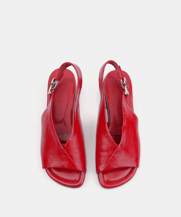Red Faux Leather Splicing Chunky Sandals Peep Toe