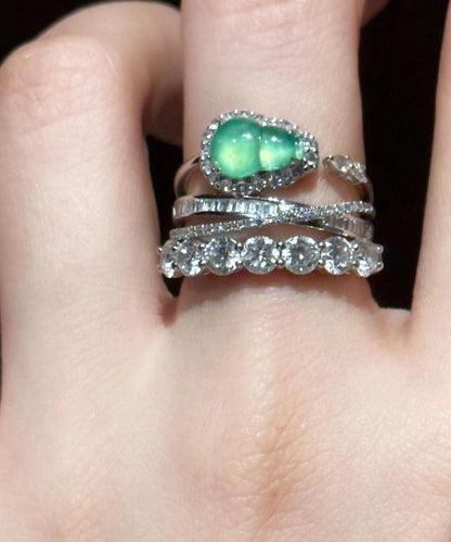 Unique Green Sterling Silver Zircon Crystal Gourd Rings