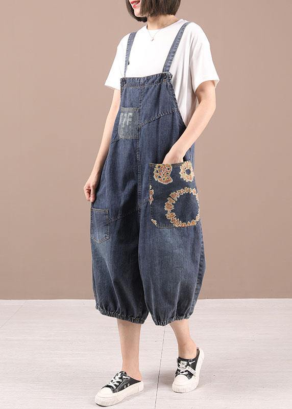 Boutique Blue Patchwork Print Pockets Romper