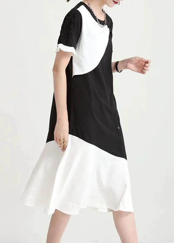 Black Patchwork Geometric Summer Dress Short Sleeve