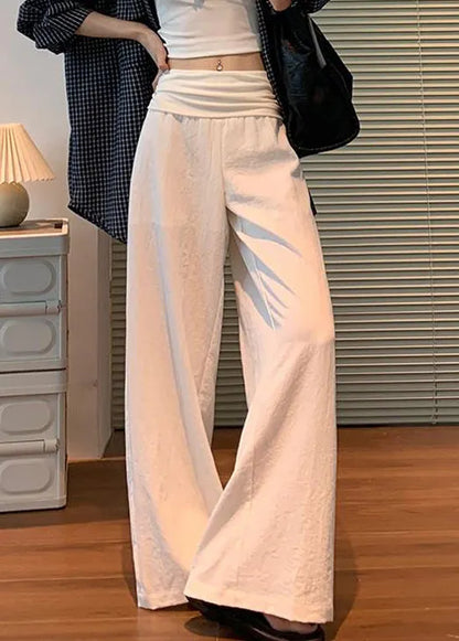 White Elastic Waist Linen Pants Fall