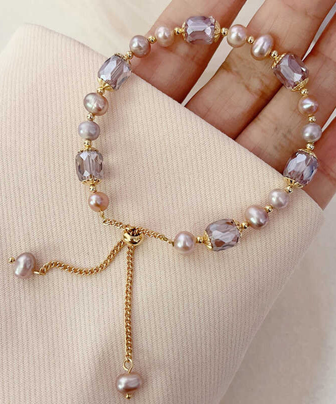 Gold Sterling Silver Overgild Pearl Crystal Tassel Charm Bracelet