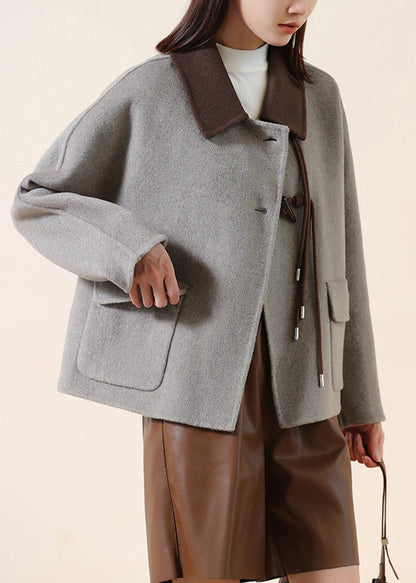 Grey Tasseled Patchwork Chinese Button Wool Coats Winter
