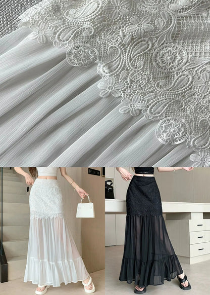Slim Fit Black Lace High Waist Patchwork Tulle Skirts Summer