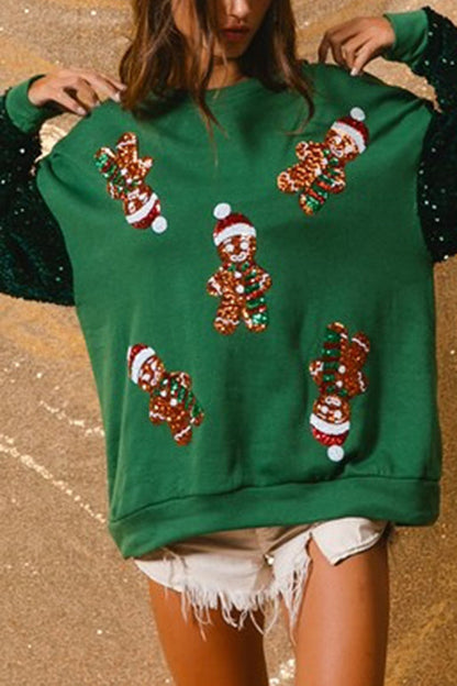Christmas Casual Loose Crew Neck Sequin Sleeve Sweatshirt