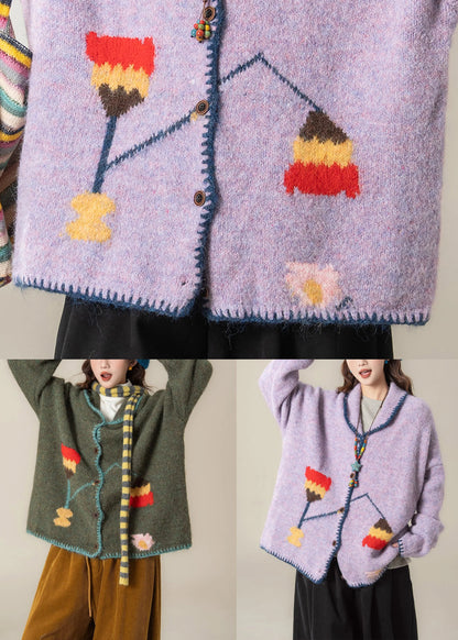 Loose Green Peter Pan Collar Button Knit Coat Spring