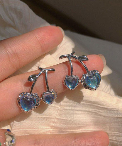 Modern Blue Alloy Resin Gem Stone Cherry Stud Earrings