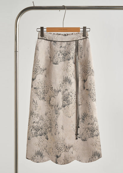Stylish Beige Embroidered Jacquard Cotton Two Piece Set Fall