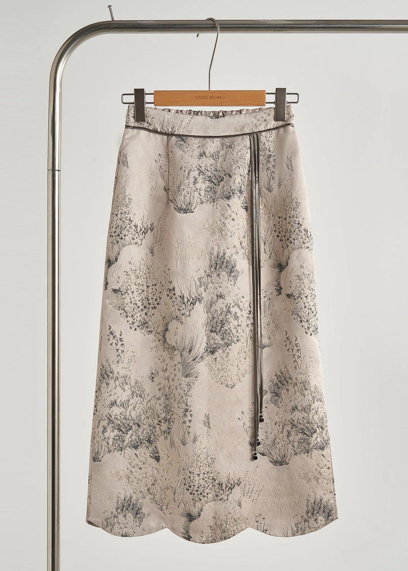 Stylish Beige Embroidered Jacquard Cotton Two Piece Set Fall