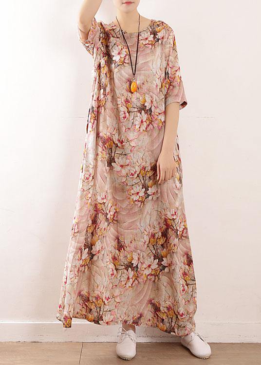 Pink Print Oriental Summer Maxi Dress