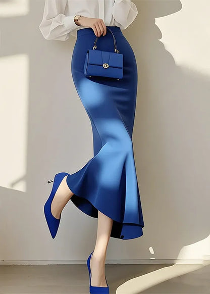 New Blue High Waist Cotton Fishtail Skirt Spring