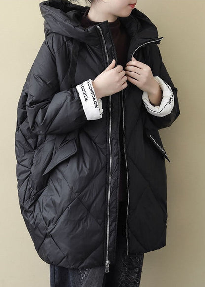 Black Long Puffer Jackets Winter Warm Cotton Blend Coats
