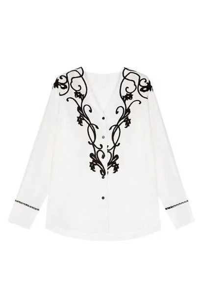Original Design White V Neck Print Shirt and Shorts Two Pieces Set Spring